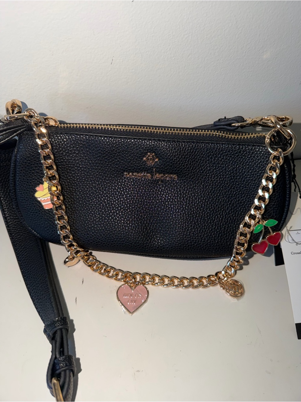 Nanette Lepore Black Charm Crossbody Bag NWT | Gold Chain | Wear 2 Ways - Picture 3 of 8